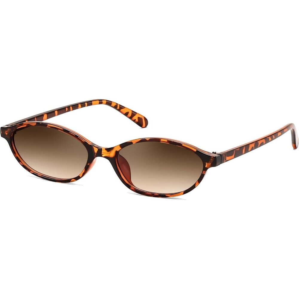 Women's Retro Sunglasses Eye Narrow Trendy plastic Brown frames Sunnies Shades